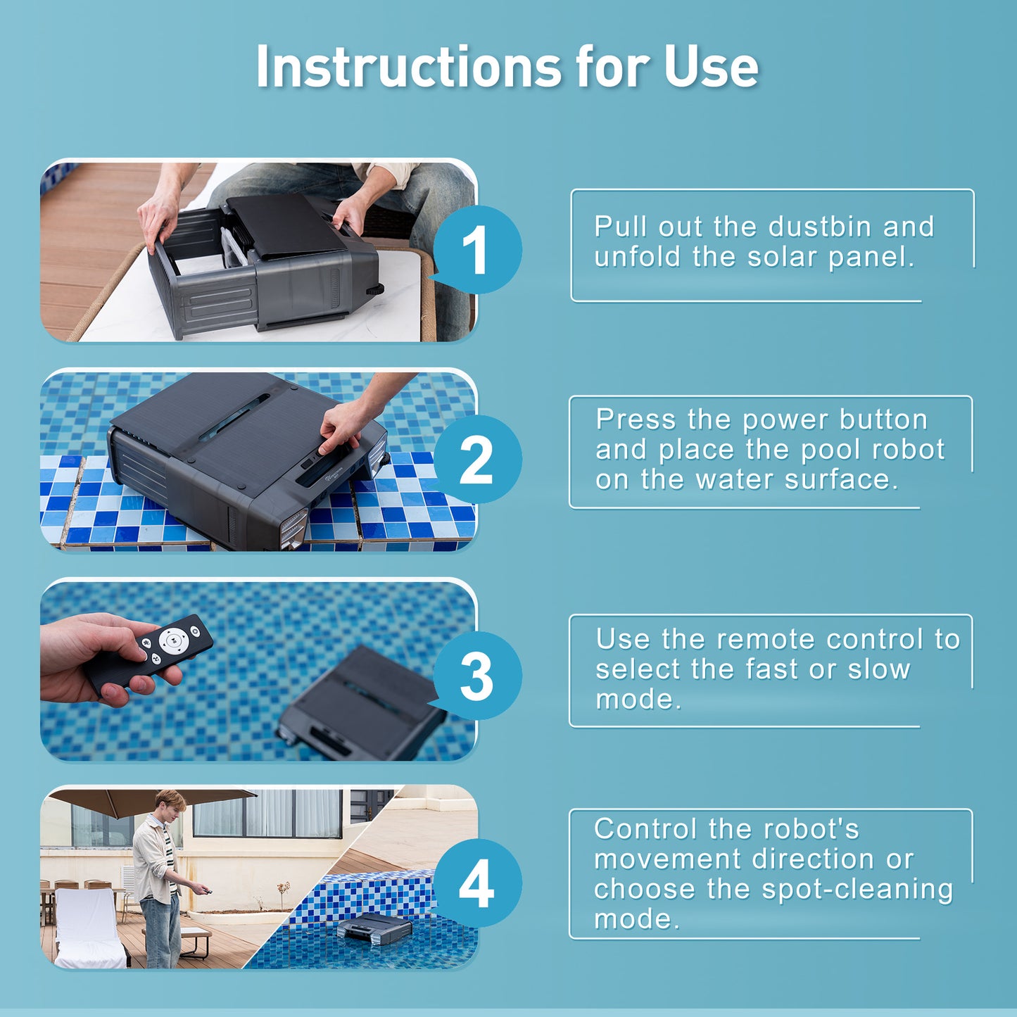EVERCROSS BOT Y80 Robotic Solar Pool Skimmer with Remote Control