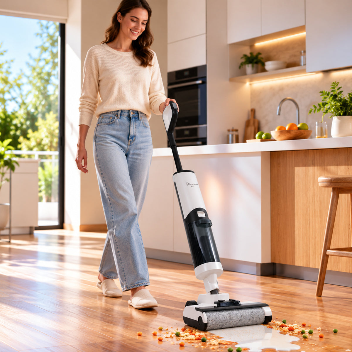 EVERCROSS BOT D1 PRO Wet and Dry Floor Washer, 15–20 kPa Suction, Standard/Power Modes, 180° Lay-Flat Cleaning, Self-Cleaning & Hot-Air Drying, Up to 45-Minute Runtime
