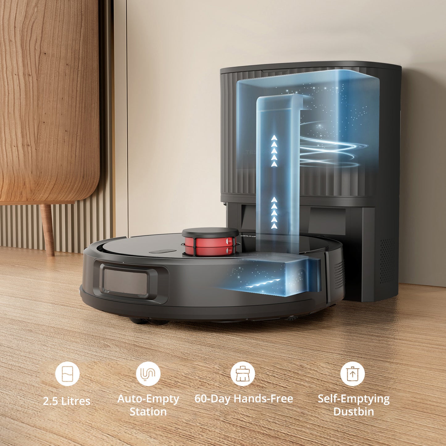 VONKO S6 Pro Robot Vacuum and Mop, 8000Pa Suction Power, LiDAR Navigation Self-Emptying Station, 4-in-1 Cleaning, 180-Minute Runtime, App Controlled