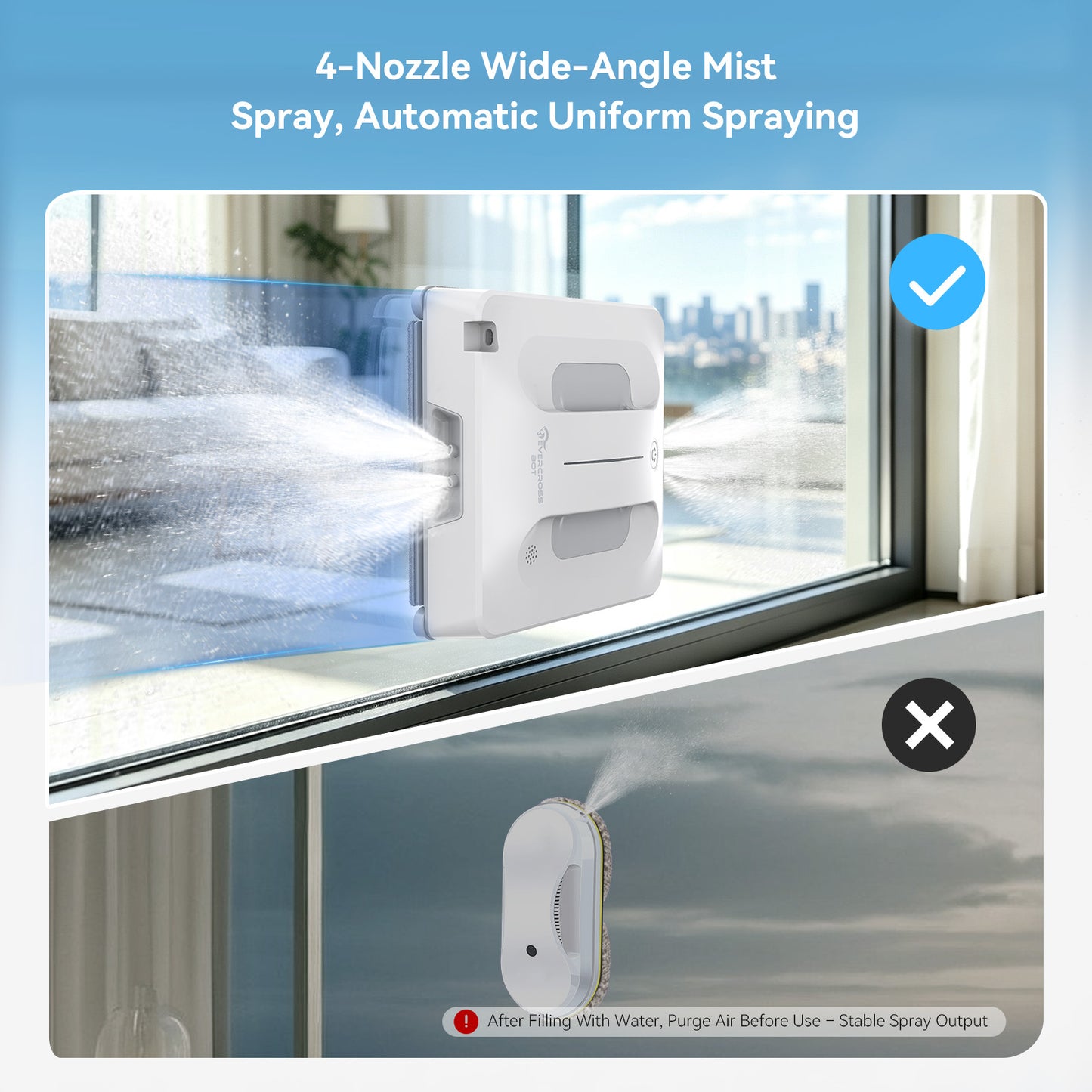 EVERCROSS BOT Window Cleaning Robot with 4 Spray Nozzles & Water Pump, 60 m² Coverage (Equipped with 80 ml Water Tank & App Control, Power Failure Protection)
