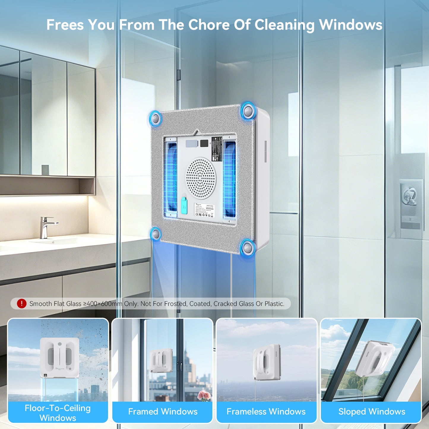 EVERCROSS BOT Window Cleaning Robot with 4 Spray Nozzles & Water Pump, 60 m² Coverage (Equipped with 80 ml Water Tank & App Control, Power Failure Protection)