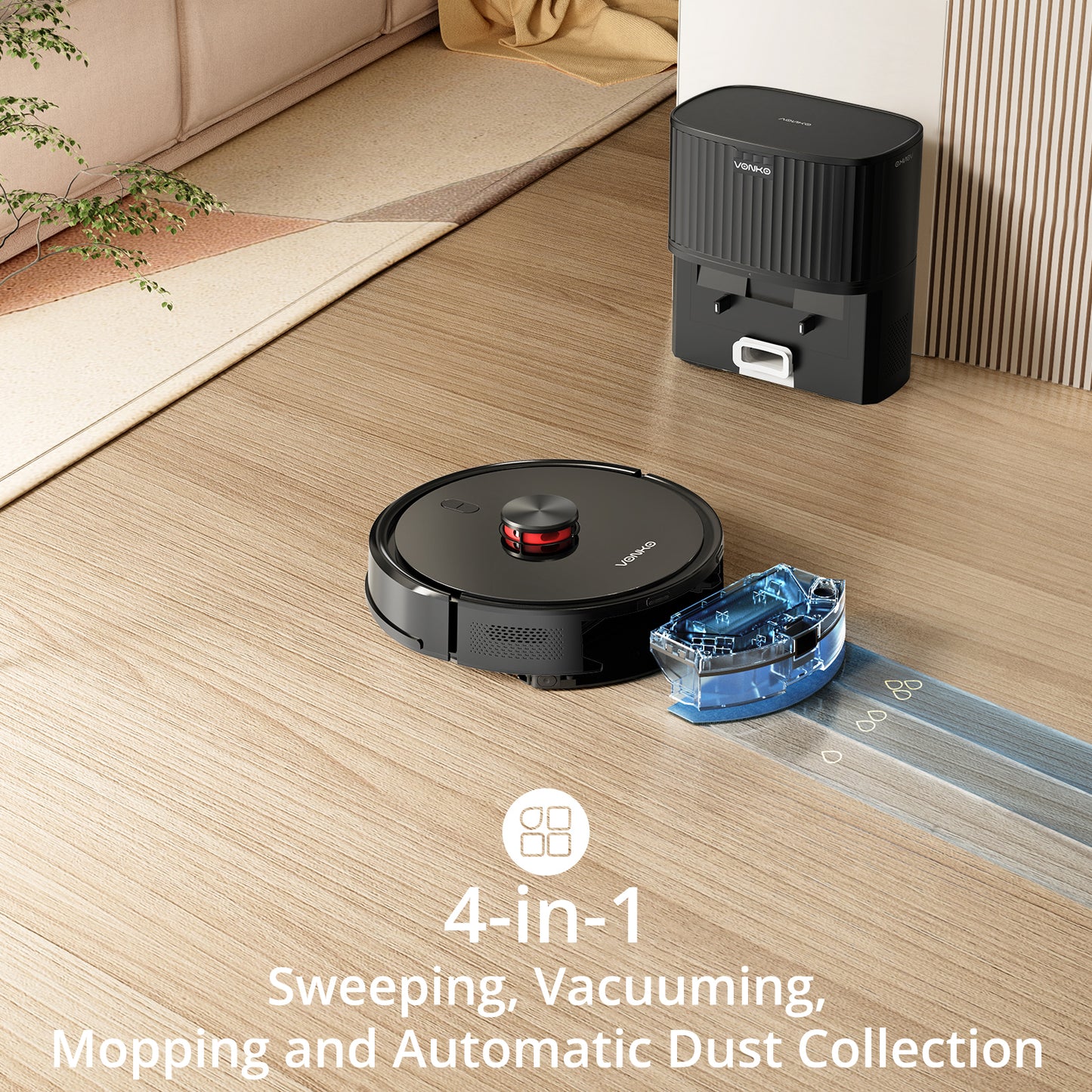 VONKO S6 Pro Robot Vacuum and Mop, 8000Pa Suction Power, LiDAR Navigation Self-Emptying Station, 4-in-1 Cleaning, 180-Minute Runtime, App Controlled