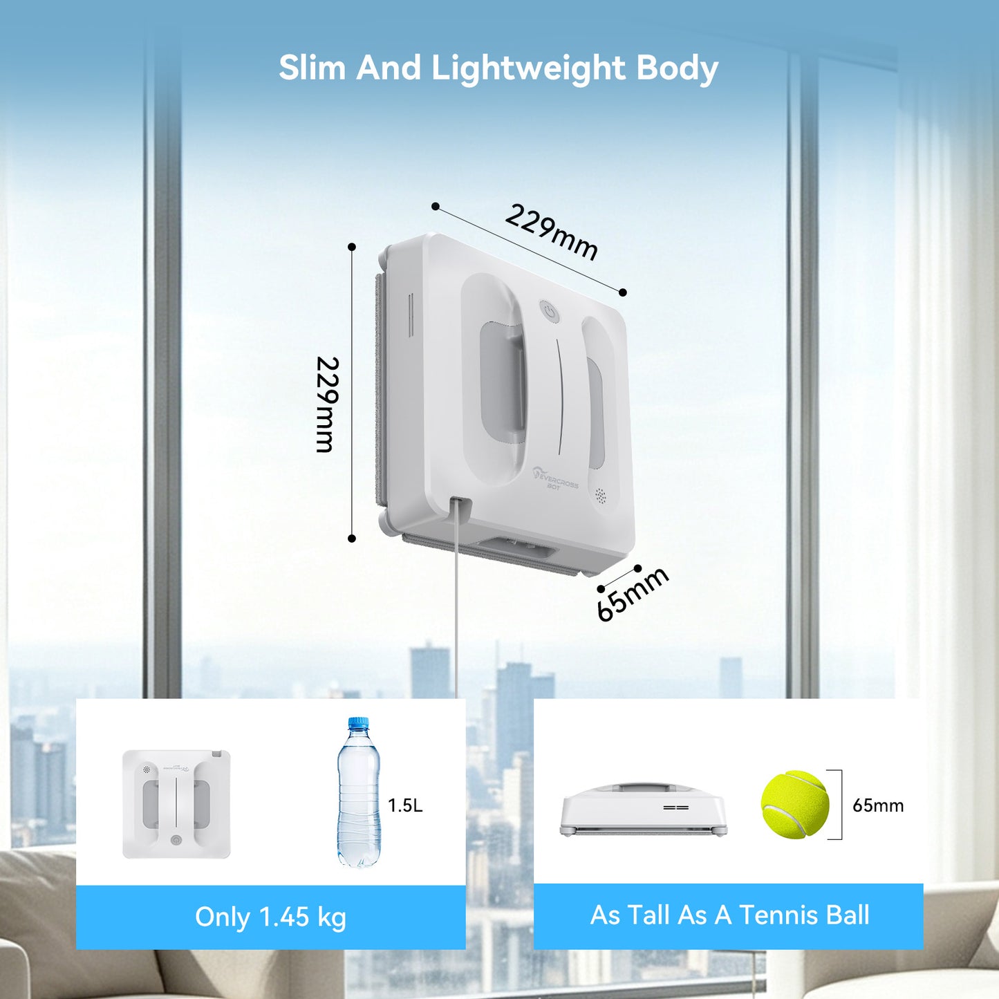 EVERCROSS BOT Window Cleaning Robot with 4 Spray Nozzles & Water Pump, 60 m² Coverage (Equipped with 80 ml Water Tank & App Control, Power Failure Protection)